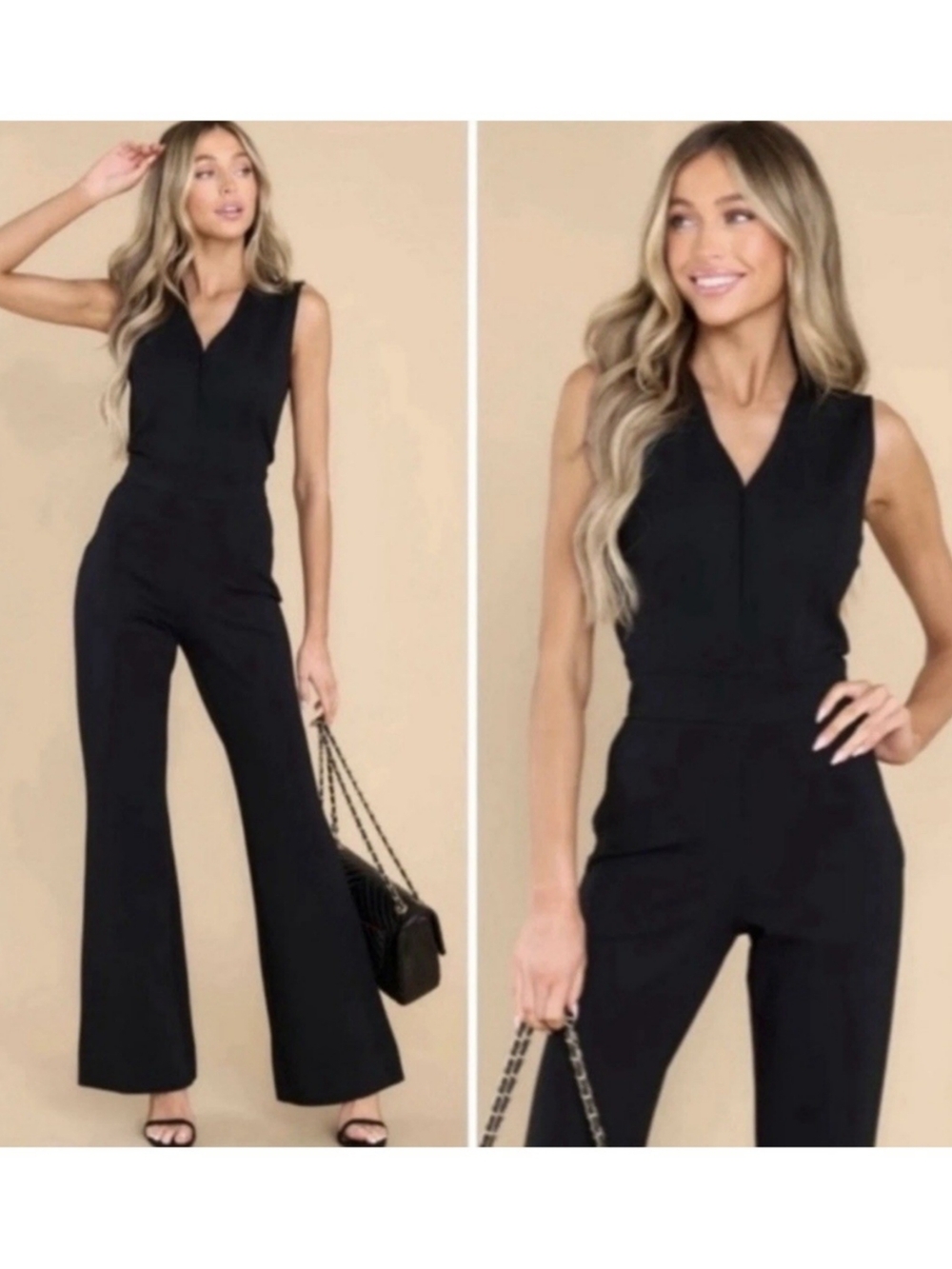 Spanx Perfect Jumpsuit Black Ponte Sleeveless Flare S NWT